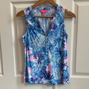 Lilly Pulitzer Small Vibrant Blue & Pink Sleeveless Printed Tank Top
